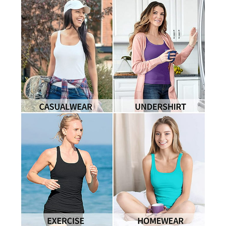 Women' Cotton Camisole Tank Tops with Bra Stretch Basic inside Vest Gym T- shirts
