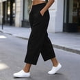 thumbnail image 5 of Womens Pants with Pockets 100% Cotton Elastic Waist Relaxed Fit Loose Casual Pants, 5 of 8