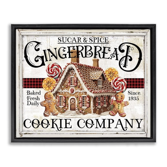 Stupell Industries Rustic Lodge Gingerbread Vintage Sign Black Floating Frame Canvas Art, 21 x 17, by Creatif Belle