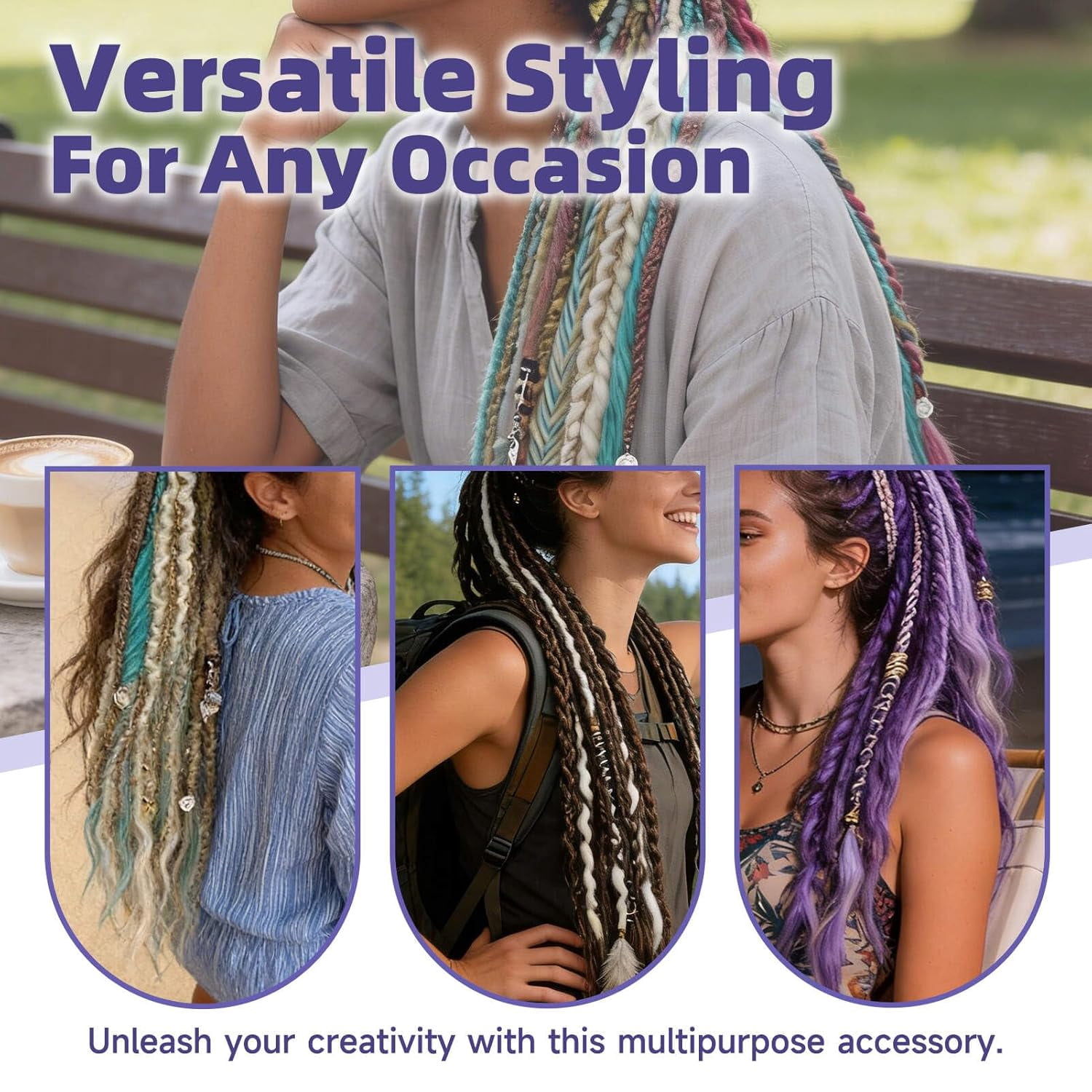 Elastic Dread Ponytail-22 Inch Hand-Woven Lightweight Style with Beads. Quick-Wear Hair Extensions Create Bold Boho Style, Great as a Braided Ponytail or Dreadlocks Ponytail for Festival & Daily