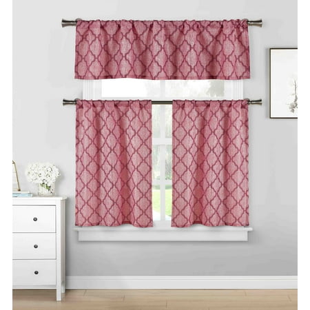 3 Piece Cafe Tiers Kitchen Window Curtain Set Moroccan Trellis