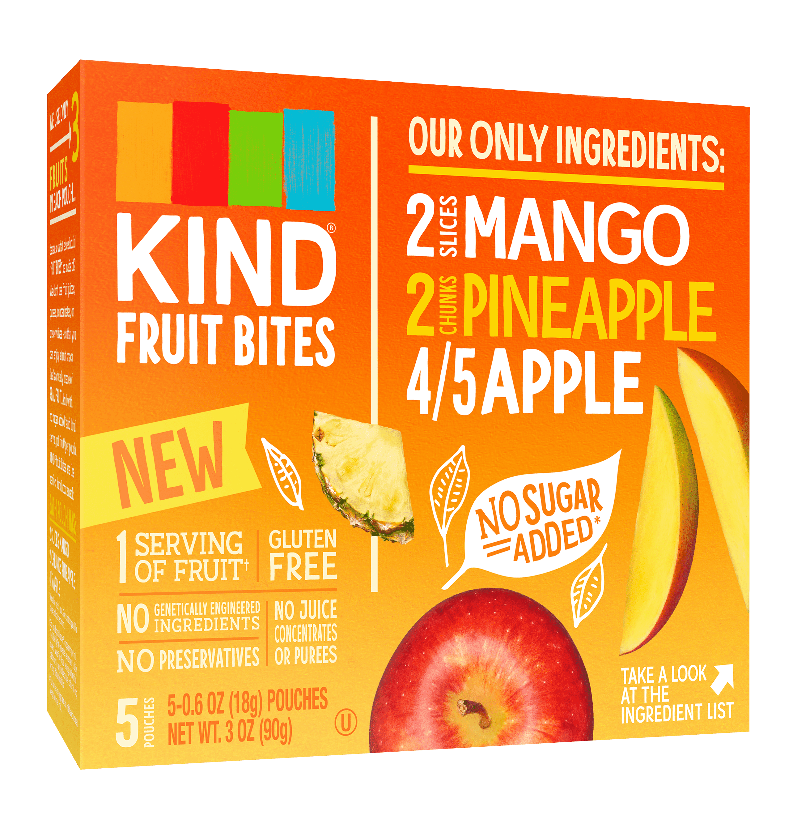 KIND Fruit Bites, Mango Pineapple Apple Fruit Bites, 5 Count, Gluten Free, No Sugar Added Fruit Snacks