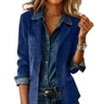 thumbnail image 2 of Women's Faux Suede Button Jacket Oversized Gathered Hem Short Length Coat Casual Vintage Outerwear with Pockets for Retro Style, Fall and Spring Wear, and Seasonal Events,Dark Blue,2XL, 2 of 5