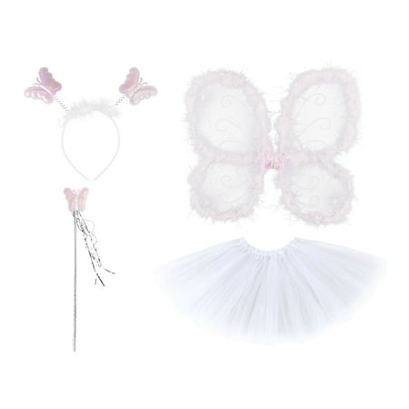 Girls' Princess Fairy Set with Wings, tutu, Wand and Headband, White