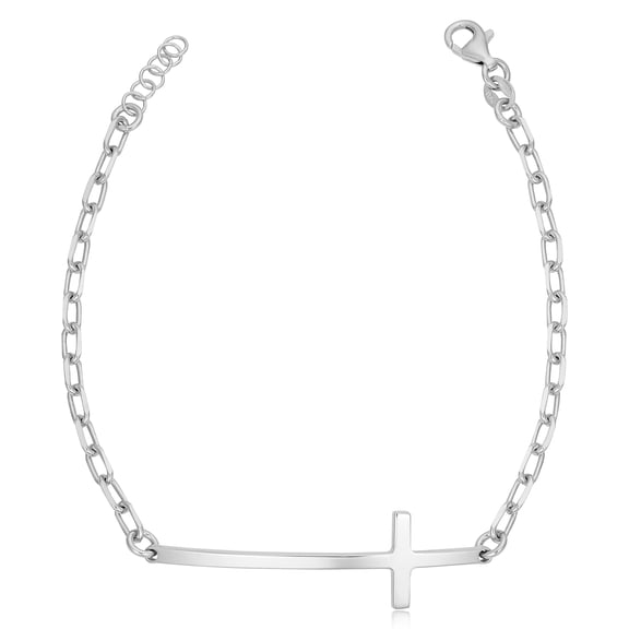 KoolJewelry 925 Sterling Silver with Rhodium Plating Cross Bracelet (adjustable from 7 - 7.5 inch)