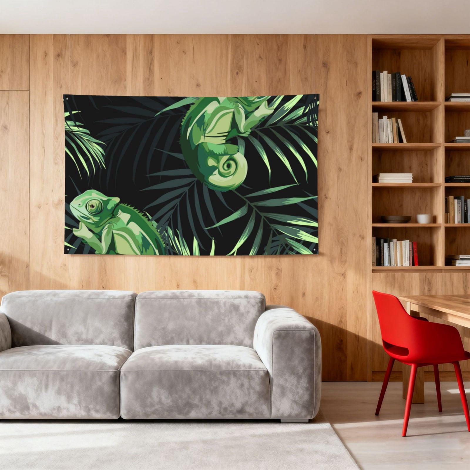 Chameleon Tropical Palm Leaves Four Hole Decorated Banner Flag for Garden Yard Home Decoration Indoor Outdoor 4x6 Ft