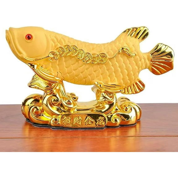 Feng Shui Fish Statue: Golden Wealth Arowana Dragon Fish Statue Figurine, Wishing for Wealth and Success, Lucky Koi Sculpture Holiday Office Party Favors Gift Desktop Ornament Decor