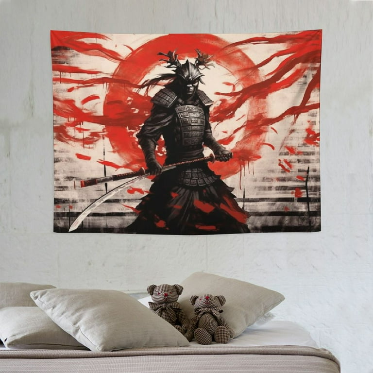 ONETECH Japanese Samurai Tapestry Black and Red Anime Sun Bamboo Tapestry Rock Style Instruments Cool Graffiti Art Fabric Tapestry Wall Hanging Home Decor for Dorm Bedroom Living Room Walmart