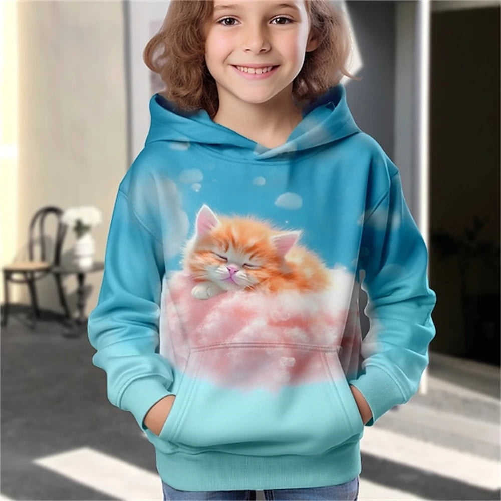 Hoodies Animal Cat 3D Print kawaii Streetwear Boys Girls Sweatshirts Oversized Unisex Hoodie Kids Hooded Pullovers Tops Clothing HOEMLIN