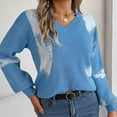 thumbnail image 6 of Itsame Women Pullover Sweaters Loose V-Neck Sweater Long Sleeve Printed Casual Sweatertop Sky Blue Size L, 6 of 7