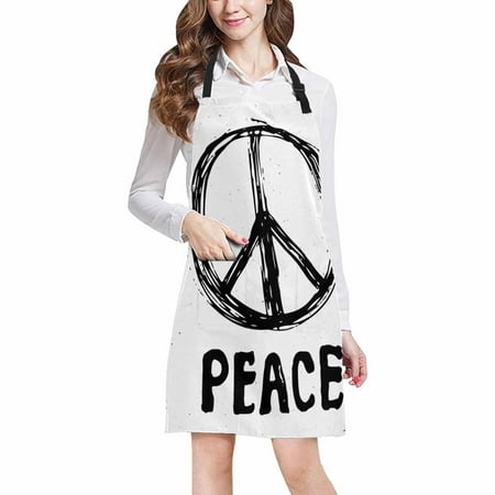 

SUNENAT Peace Symbol Grunge Hippie or Pacifist Sign Adjustable Bib Apron with Pockets - Commercial Restaurant and Home Kitchen Adjustable Apron