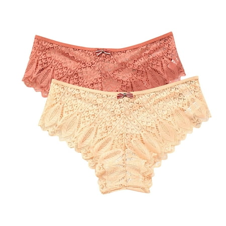 uublik Value 2-Pack  Womens Panties Briefs No Show Thong Lace Panties Breathable Comfortable Underwear Womens