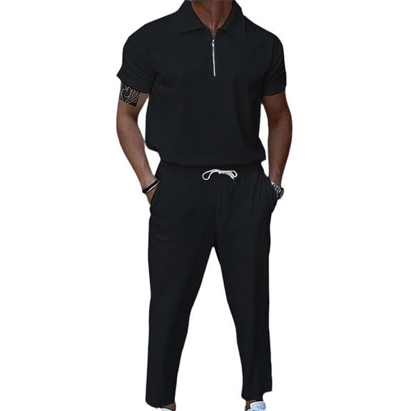 Aueoeo Men's Tracksuits 2 Piece Casual Athletic Jogging Outfits Short Sleeve 1/4 Zipper Track Long Pants Suits Set
