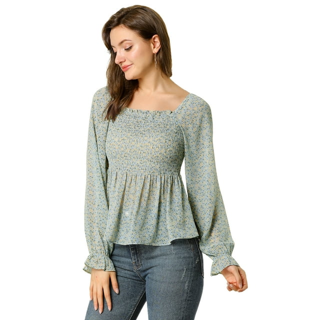 INSPIRE CHIC Blouse à Épaules Dénudées Manches Longues Évasées Imprimé Floral pour Femmes