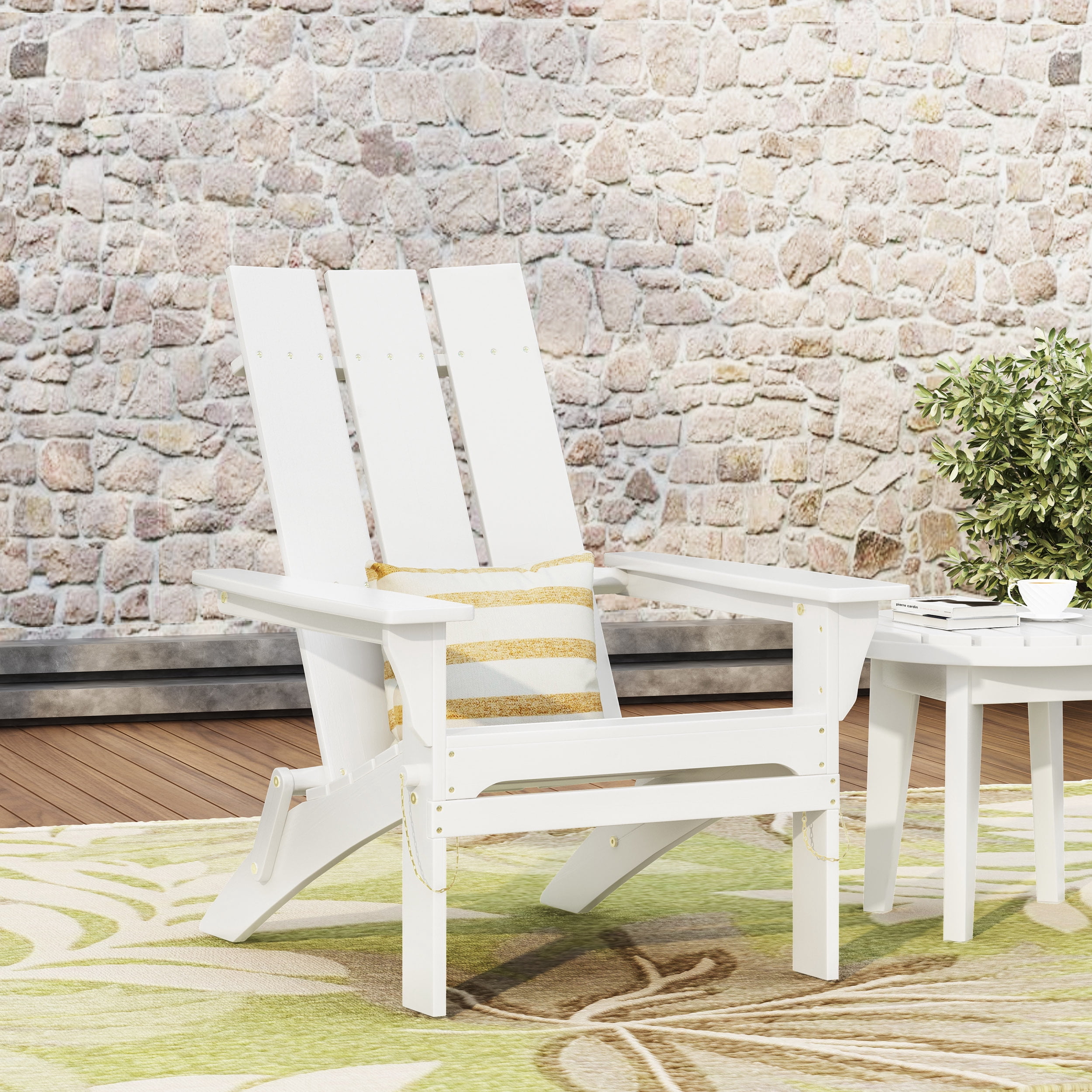Outdoor Foldable Leisure Lounge Chair, Acacia Wood Casual Rest Chair for Patio Garden, White