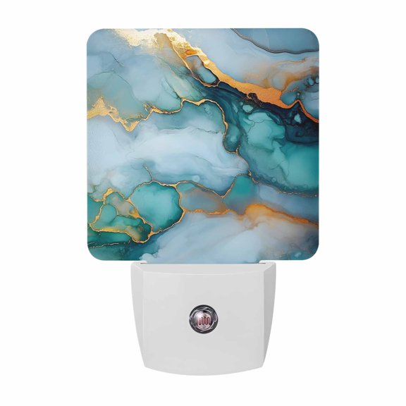 Abstract Green Teal Marble Style Plug-in LED Night Lights Modern Art Auto Dusk-to-Dawn Sensor for Bedroom, Bathroom, Kitchen, Nursery, Hallway, Stairs, Wall Home Decor