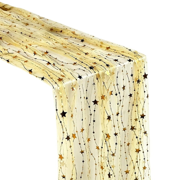 Gold Star Tulle Table Runner, Yellow, Size S, 29.53 x 70.87 in, Decorative Table Runner for Dining Table, Buffet, Wedding and Holiday Party