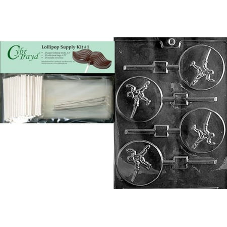

Cybrtrayd 45StK25S-S046 Fencing Lolly Sports Chocolate Candy Mold Includes 25 Lollipop Sticks 25 Cello Bags and 25 Silver Twist Ties