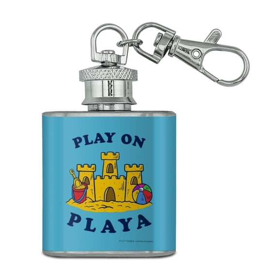 Play On Playa Player Sandcastle Funny Humor Stainless Steel 1oz Mini Flask Key Chain