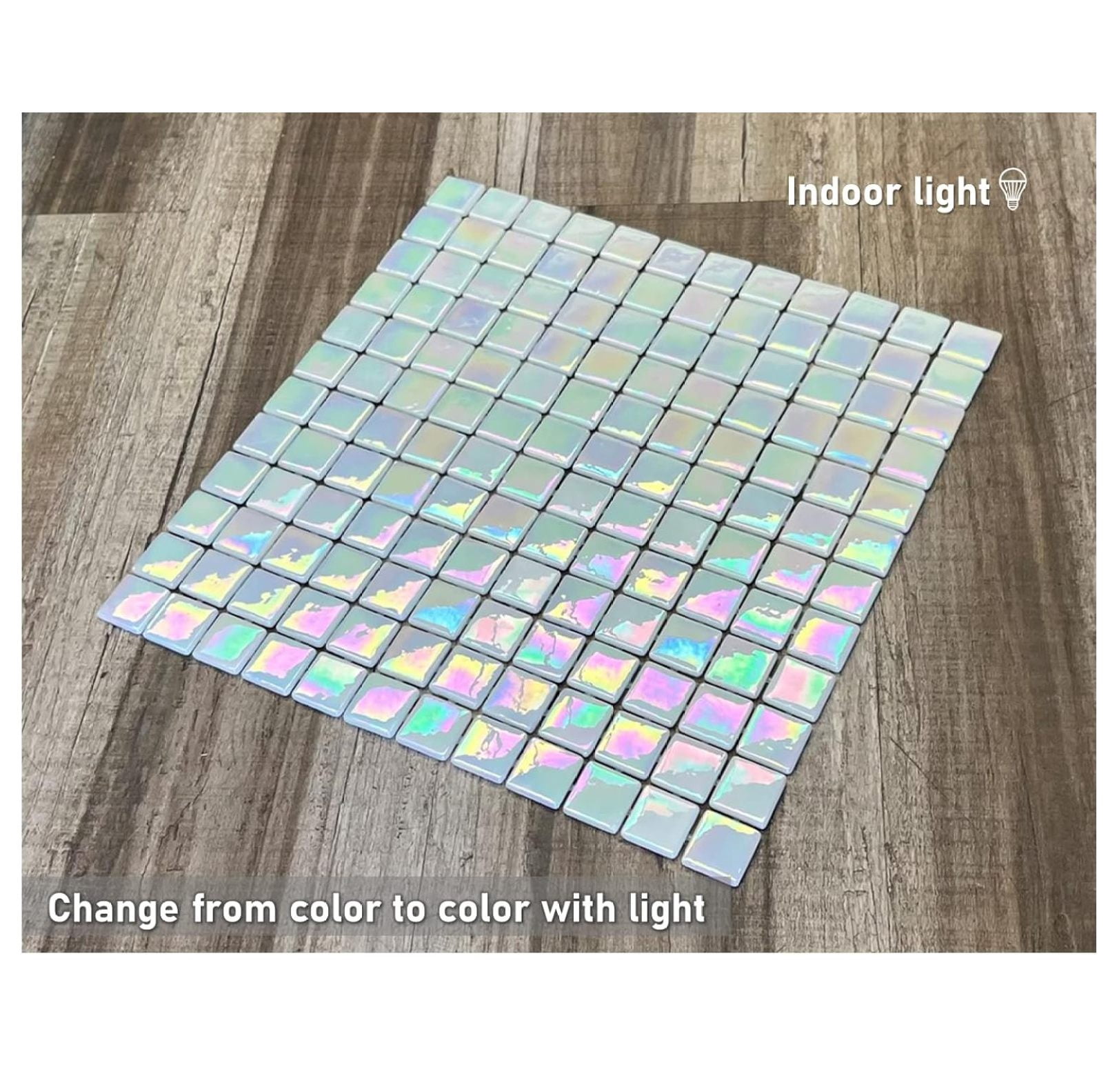 Square Iridescent Recycled Glass Mosaic Floor and Wall Tile for Kitchen Backsplash, Swimming Pool Tile, Bathroom Wall, Accent Wall, (Not Peel and Stick Tile) (1 Sheet, White)