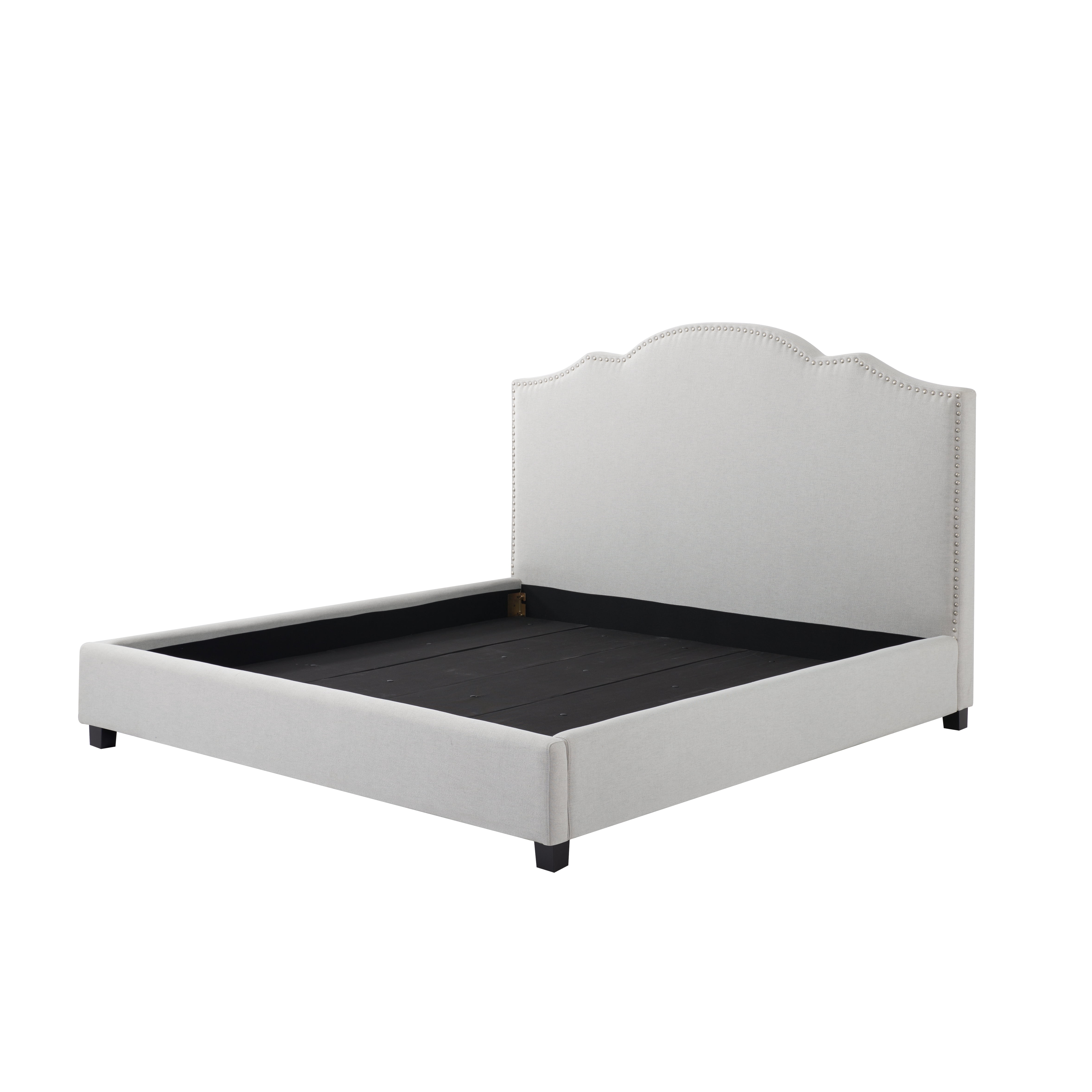 Gewnee King Bed Frame with 55"High Upholstered Headboard,Platform Bed Frame with Nail-Head Trim,No Box Spring Required,Modern Design for Bedroom,Light Grey