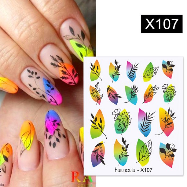 JOEEE Calcomanías De Agua Colroful Arco Iris Patrón Deslizador Pegatinas Decoración De Uñas Accesorios