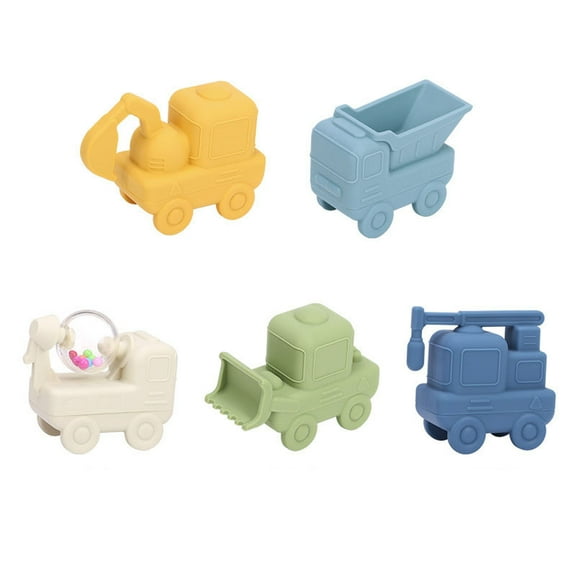 Bath Toys for 1 2 3 Year Old Toddlers, 4 Pack Silicone Truck & Construction Bath Toys, Dishwasher-Safe, Early Learning Bathtub Toys for Baby Boys Girls,Baby Toy Car, Birthday Christmas Gifts for Kids