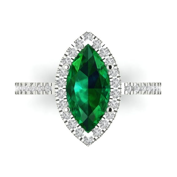 Halo Engagement Ring for Women - 2.38ct Simulated Emerald in 14K White Gold Promise Ring