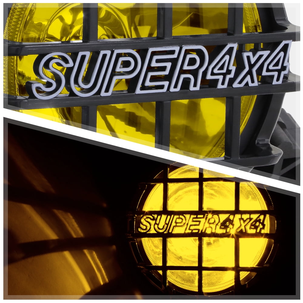 DNA Motoring 6" Round Black Stone Guard Yellow Fog Light Pair off-Road Super 4X4 Work Lamp w/Wiring+Switch