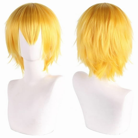 Zhuge Short Wig with Bangs, Fluffy Layered Synthetic Wig for Cosplay & Party, Heat Resistant & Comfortable Fit，Yellow
