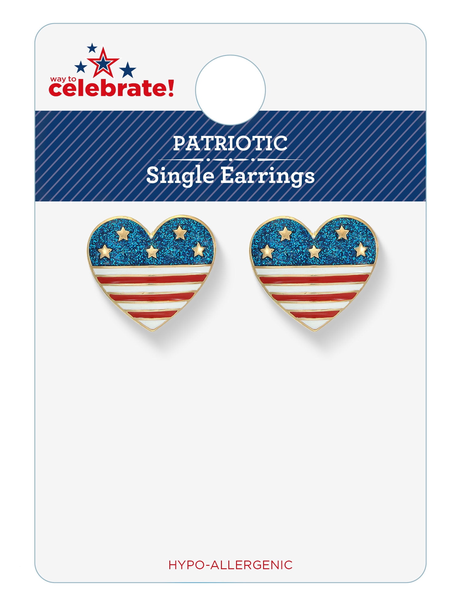 Way to Celebrate Americana Patriotic Heart Stud Earrings