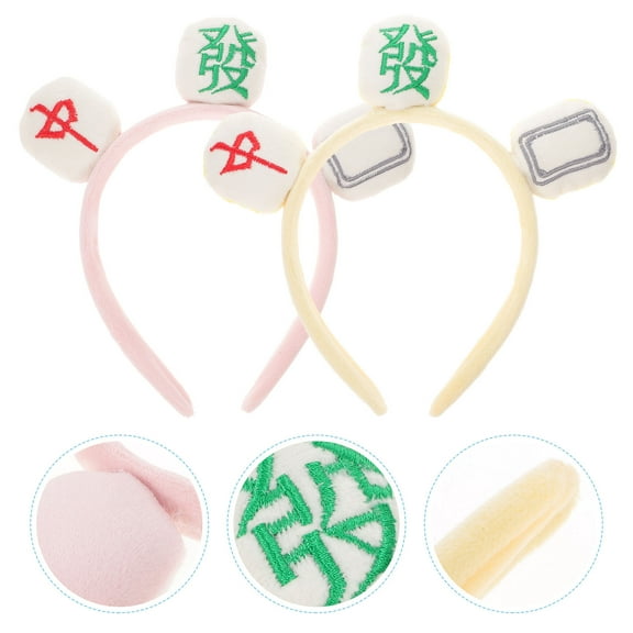 BESTOYARD 2Pcs Mahjong Design Plush Headbands Soft Spa Headband for Face Washing