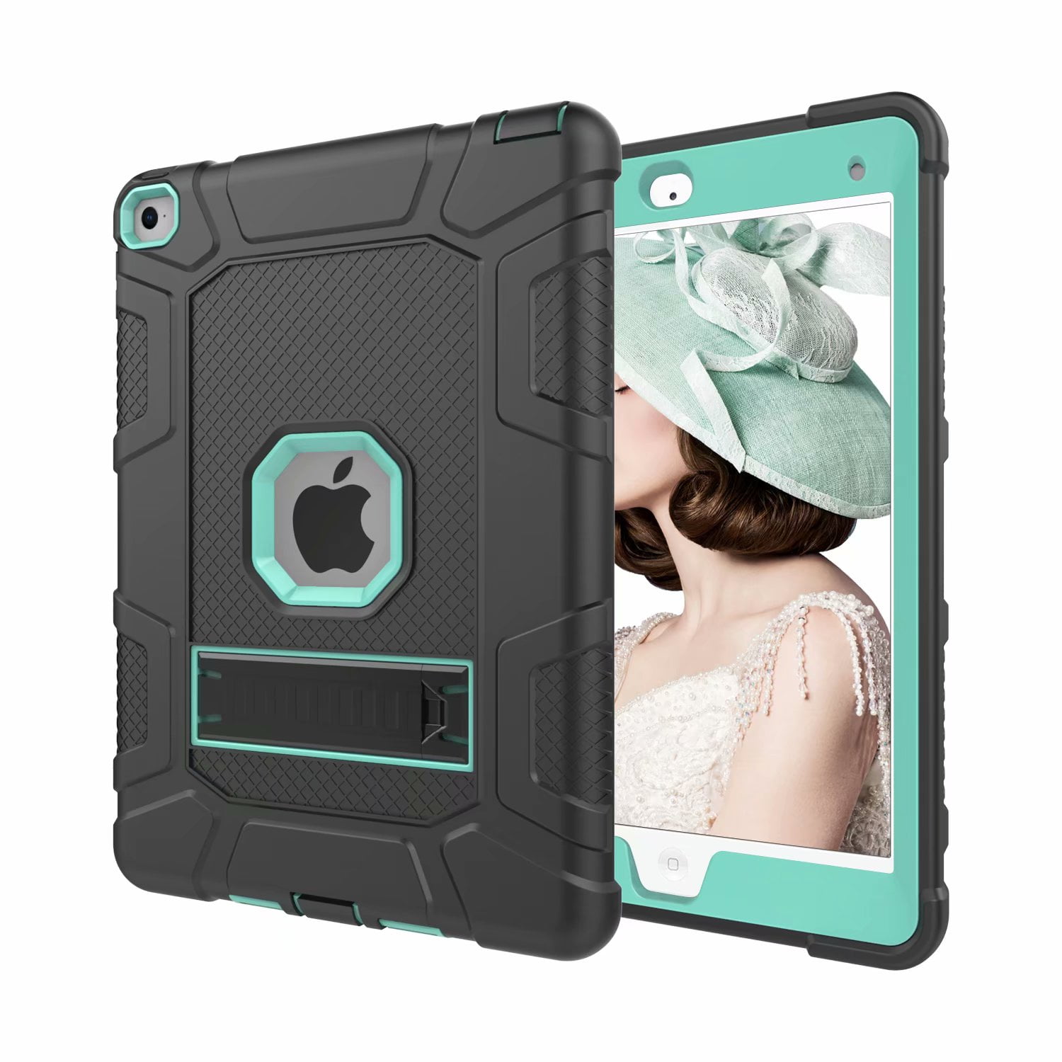 iPad Air 2 Case, Dteck Shockproof Stand Kids Case Protective Cover, Black / Mint