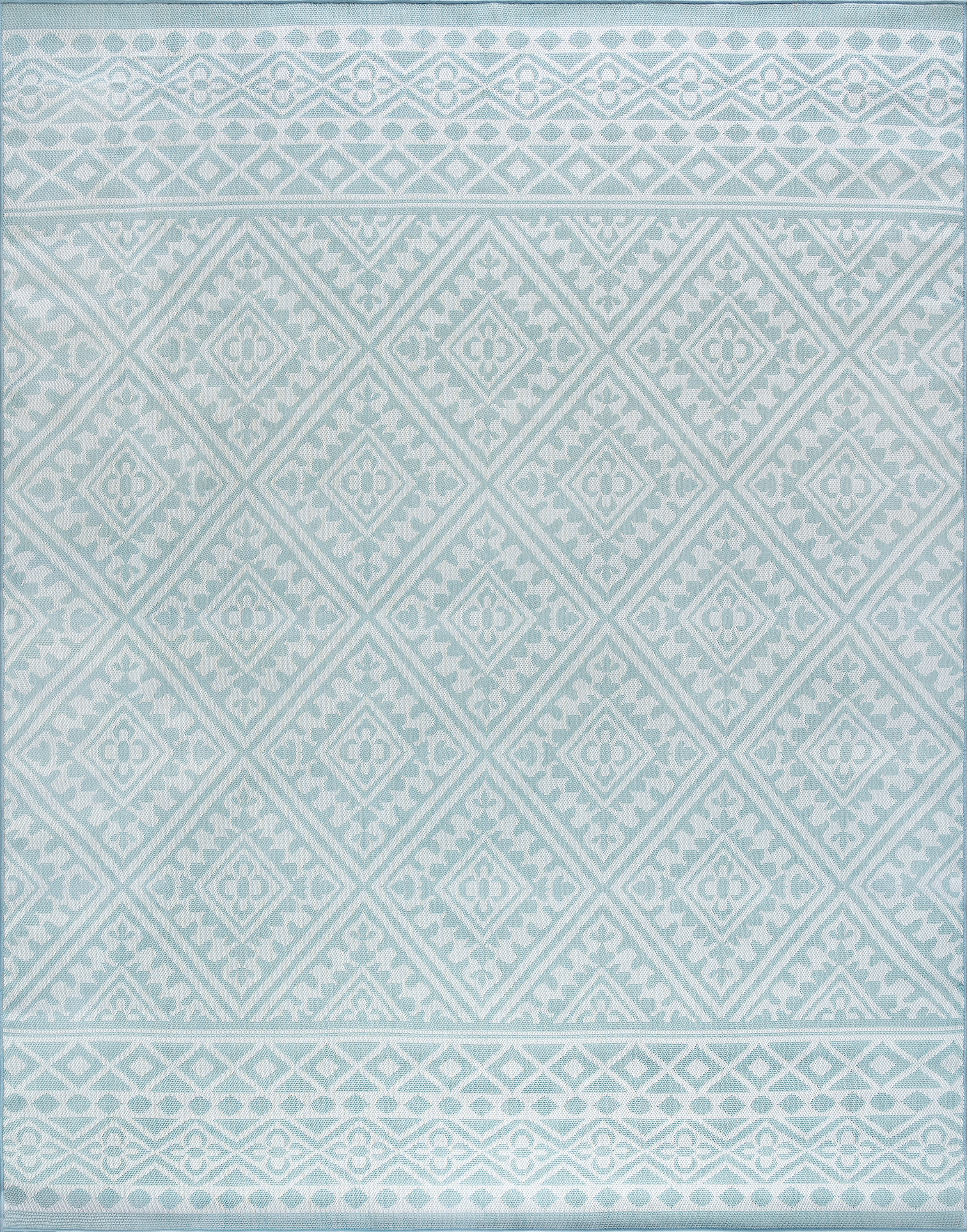 5x7 Water Resistant, Indoor Outdoor Rugs for Patios, Front Door Entry, Entryway, Deck, Porch, Balcony | Outside Area Rug for Patio | Aqua, Tribal | Size: 5' x 6'11''