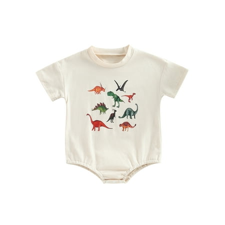 

Arvbitana Infant Baby Girls Boys Sweatshirt Romper Dinosaur Print Short Sleeve Triangle Bottom Jumpsuit Summer Newborn Bodysuits Overalls 0-18M