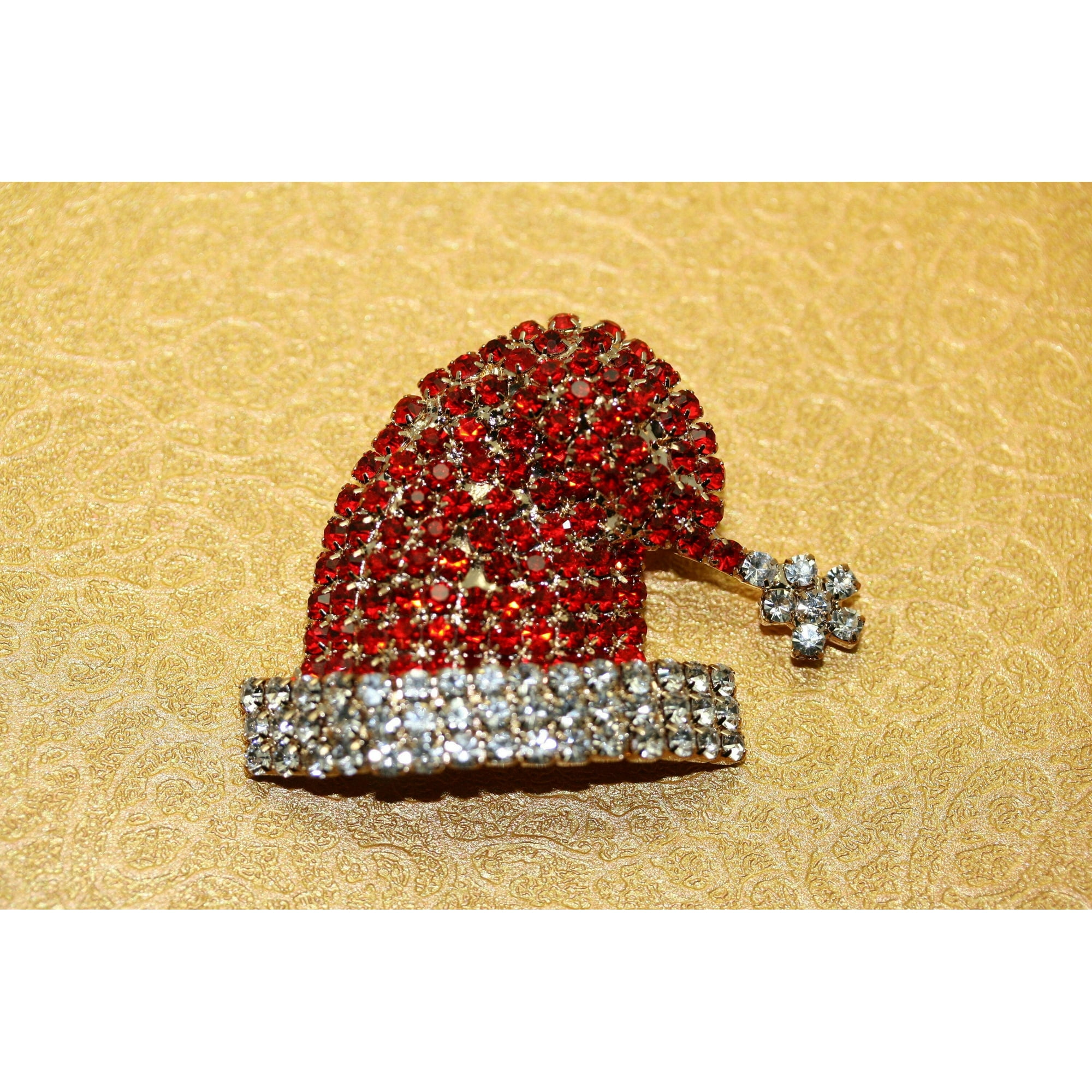 Rhinestone Christmas Santa Clause St. Nick Hat Brooch, Crystal Santa Hat Pin, Winter Holiday Jewelry, Christmas Gift