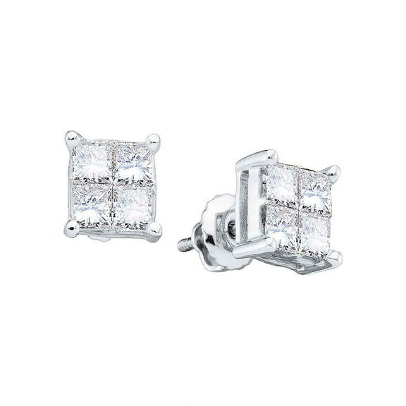 14K White Gold Princess Diamond Invisible-set Screwback Stud Earrings 1.00 Ctw.