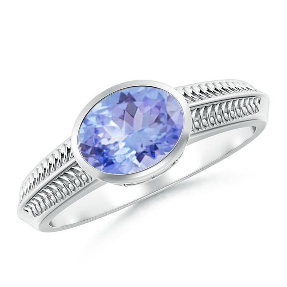 ANGARA Natural Vintage Inspired 1.25 ct Tanzanite Ring with Grooves in 14K White Gold for Women (Size-8x6mm) | December Birthstone, Anniversary, Jewelry Gift for Women | Natural Tanzanite Ring