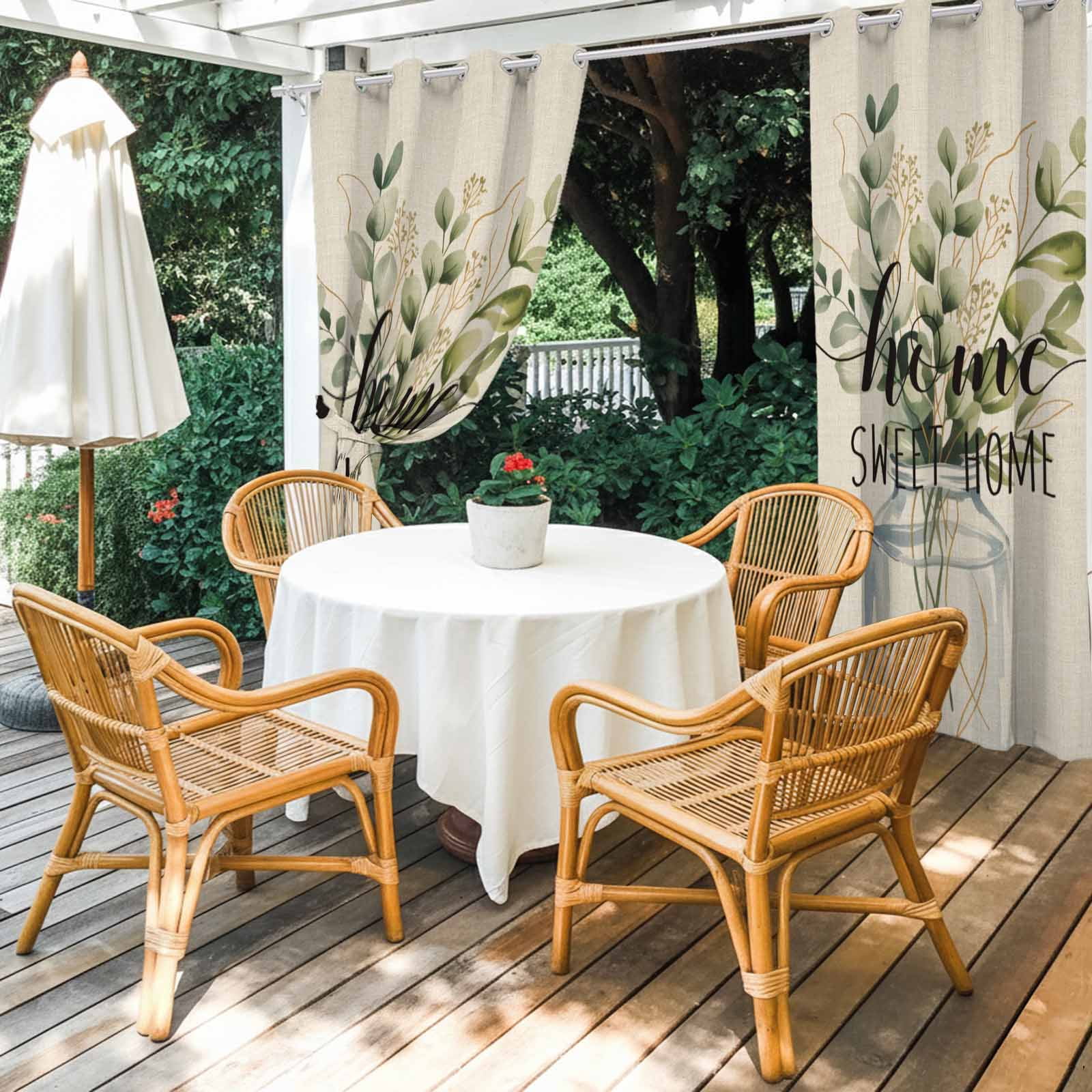 Outdoor Curtains for Patio Waterproof, Spring Eucalyptus Leaves Windproof Pravicy Outside Porch Blackout Curtain, Farmhouse Vintage Botanical Sun Blocking Grommets Curtains for Cabana Gazebo 54"x108"