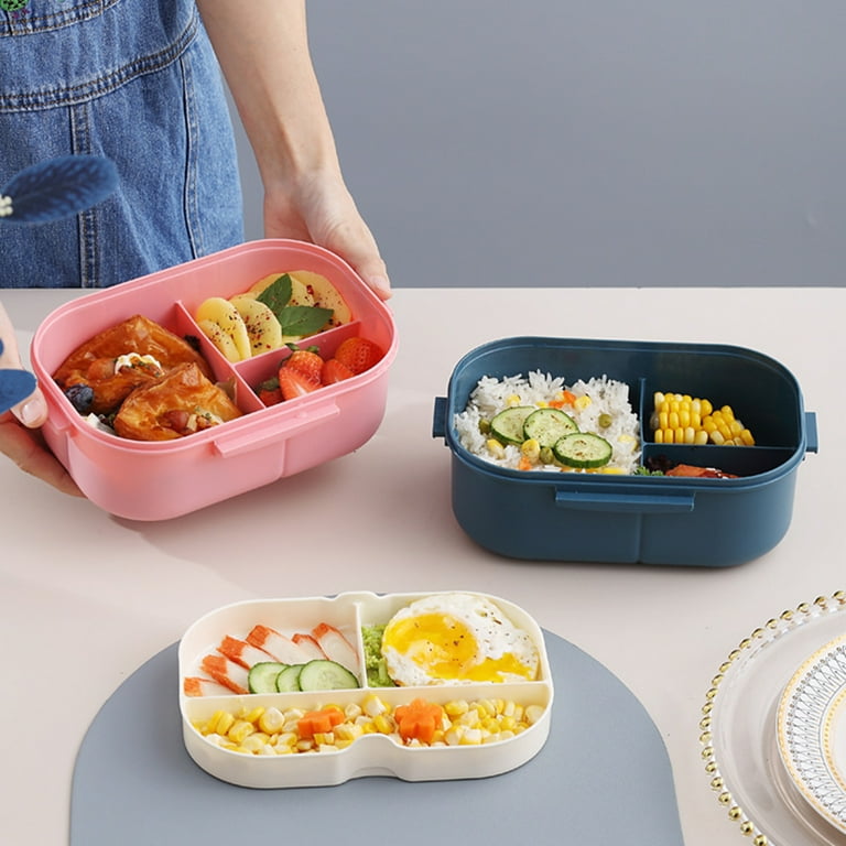 VEAREAR 1 Set 1.2L Lunch Box Anti-slip Handle 2 Layers 6 Grids  Microwaveable Leak-Proof Pack Rice Bento Box for Office