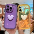 thumbnail image 2 of Compatible with iPhone 15 Pro Case for Women Girls Cute 3D Heart Clear Phone Case with Camera Lens Protection Shockproof Transparent Frosted Edge Soft Silicone Cover 6.1 Inch (Purple), 2 of 9