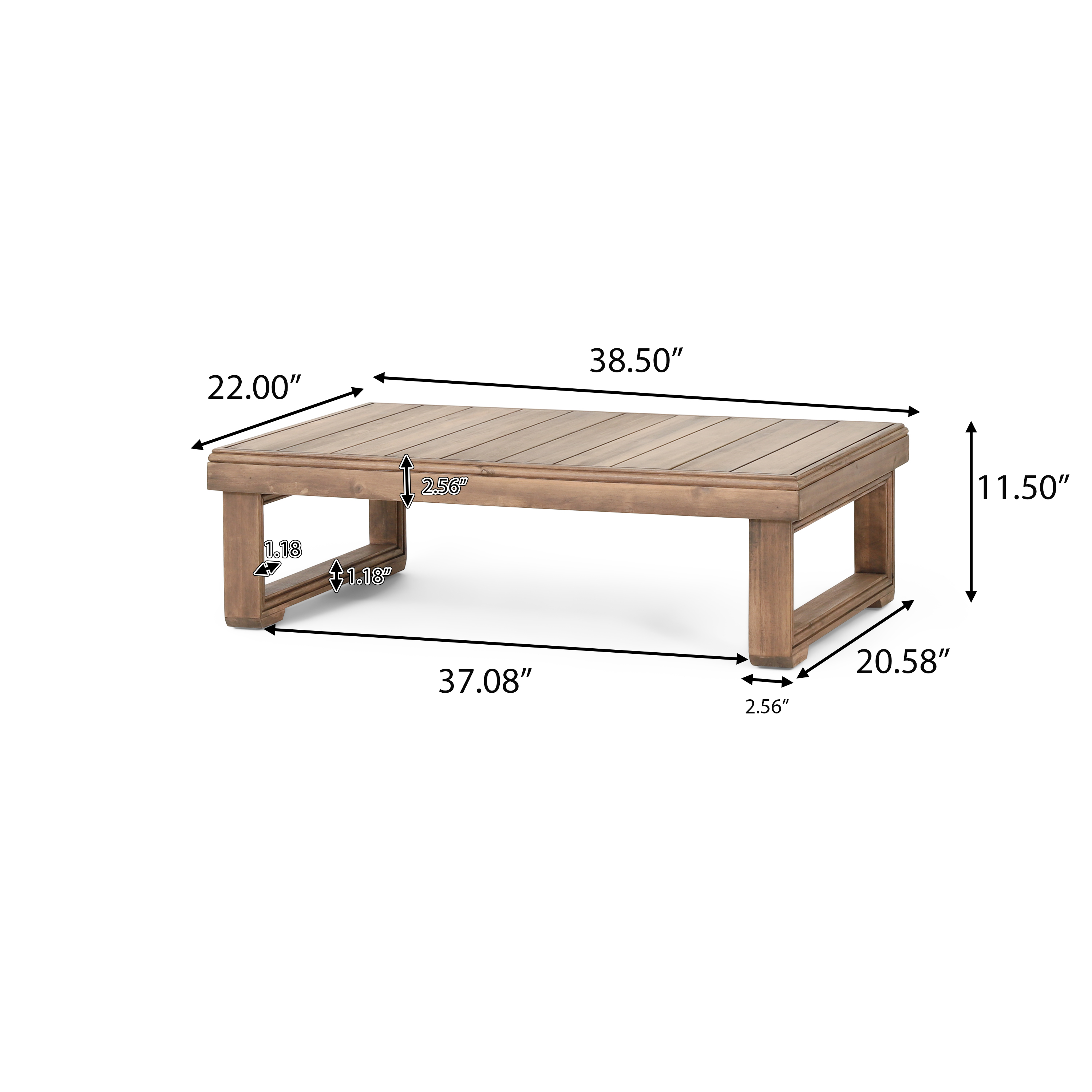 GDF Studio Andrae Outdoor Acacia Wood Rectangular Coffee Table, Brown Wash - image 3 of 7