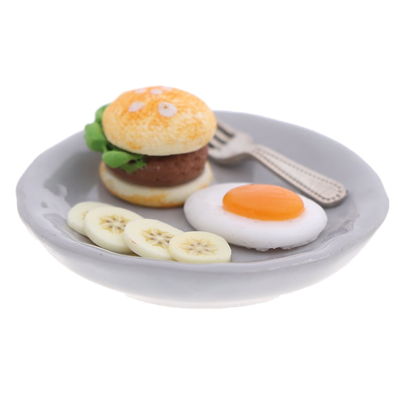 1:12 Dollhouse Miniature Breakfast HamBurger Egg Dish Kitchen Food AccessoriRSPF 