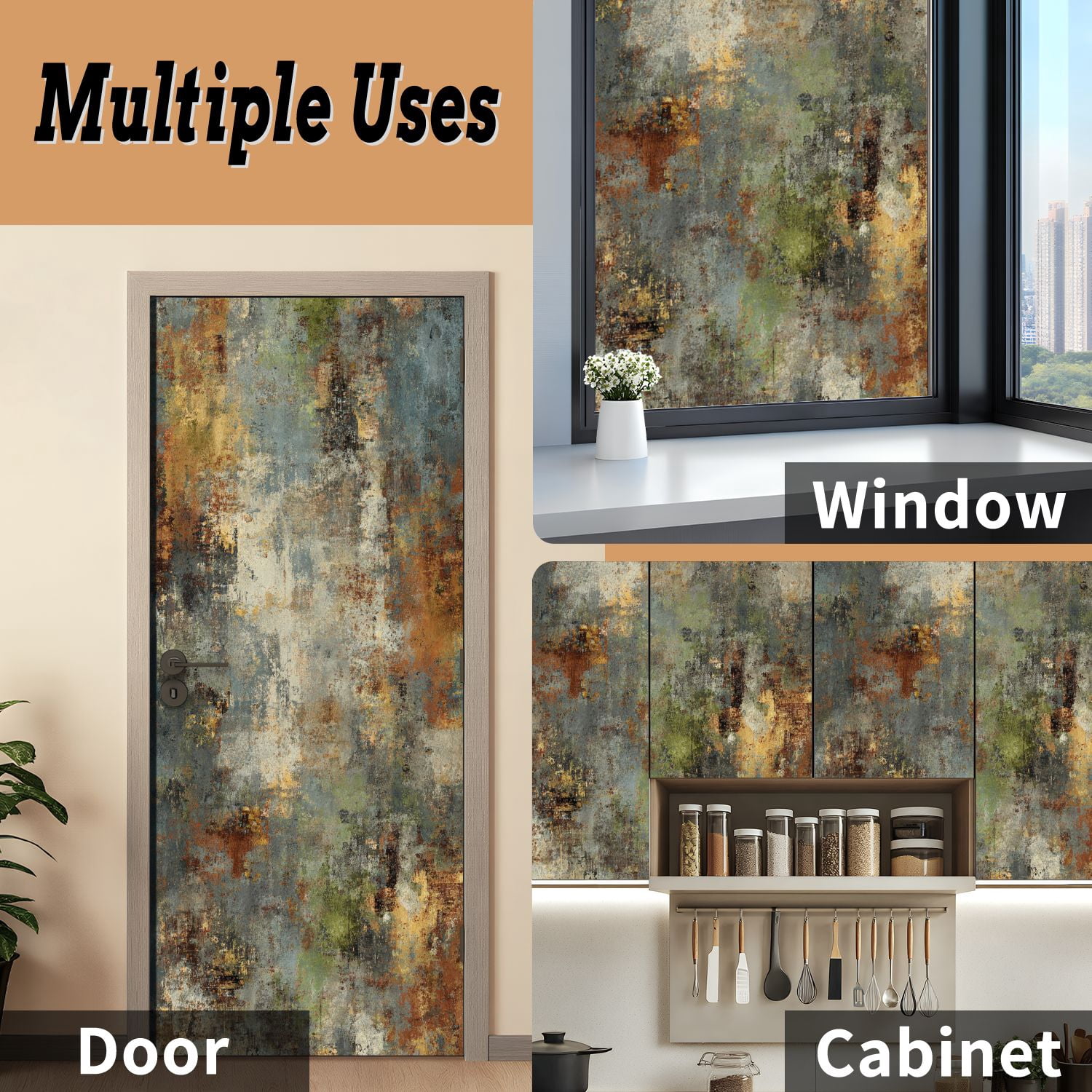 Self Adhesive Vinyl Refrigerator Wrap Set Copper Door Mural Removable Fridge Sticker Peel and Stick&nbsp;Full Door Cover Decal Kitchen Bar Decor
