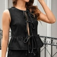 thumbnail image 6 of Gpaecead Women's Denim Vest With Bow Tie - Solid Color Summer Sleeveless Jacket Black, 6 of 9