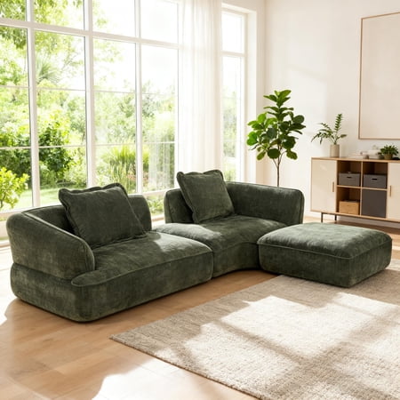 FFZ 121.26" L-Shaped Sectional Sofa with Deep Seating and High-Density Foam, 2-Piece Set, Green
