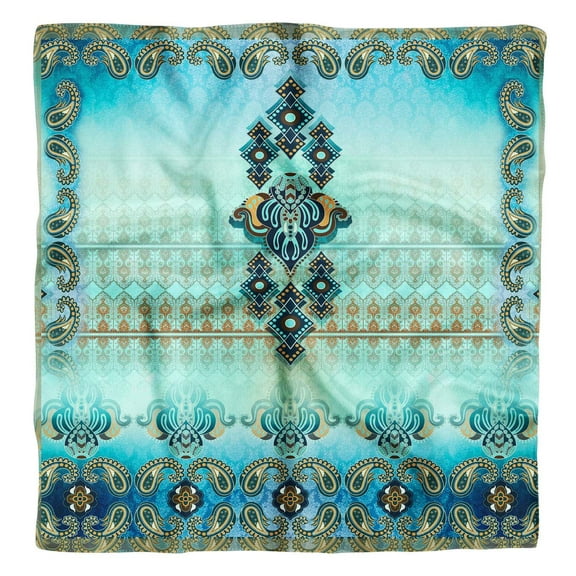 Phagun Blue Floral & Paisley Pure Silk Printed&nbsp;Scarf&nbsp;Square Dupatta Head Neck Wrap Bandanas For Women