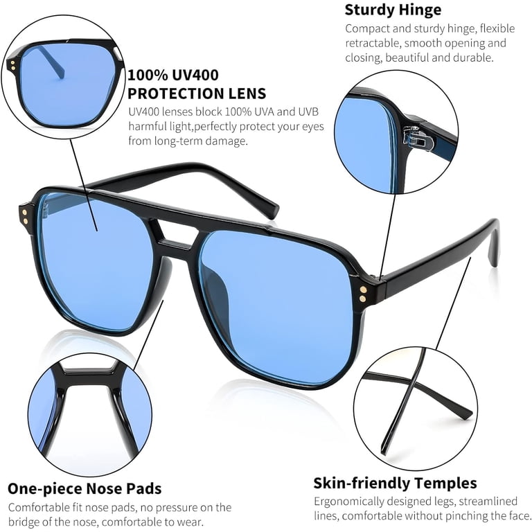 Plastic Aviator Sunglasses with Squared Frame UV400 Protection Dark Black Plastic Frame Shades Aviator Large Square  main image 4