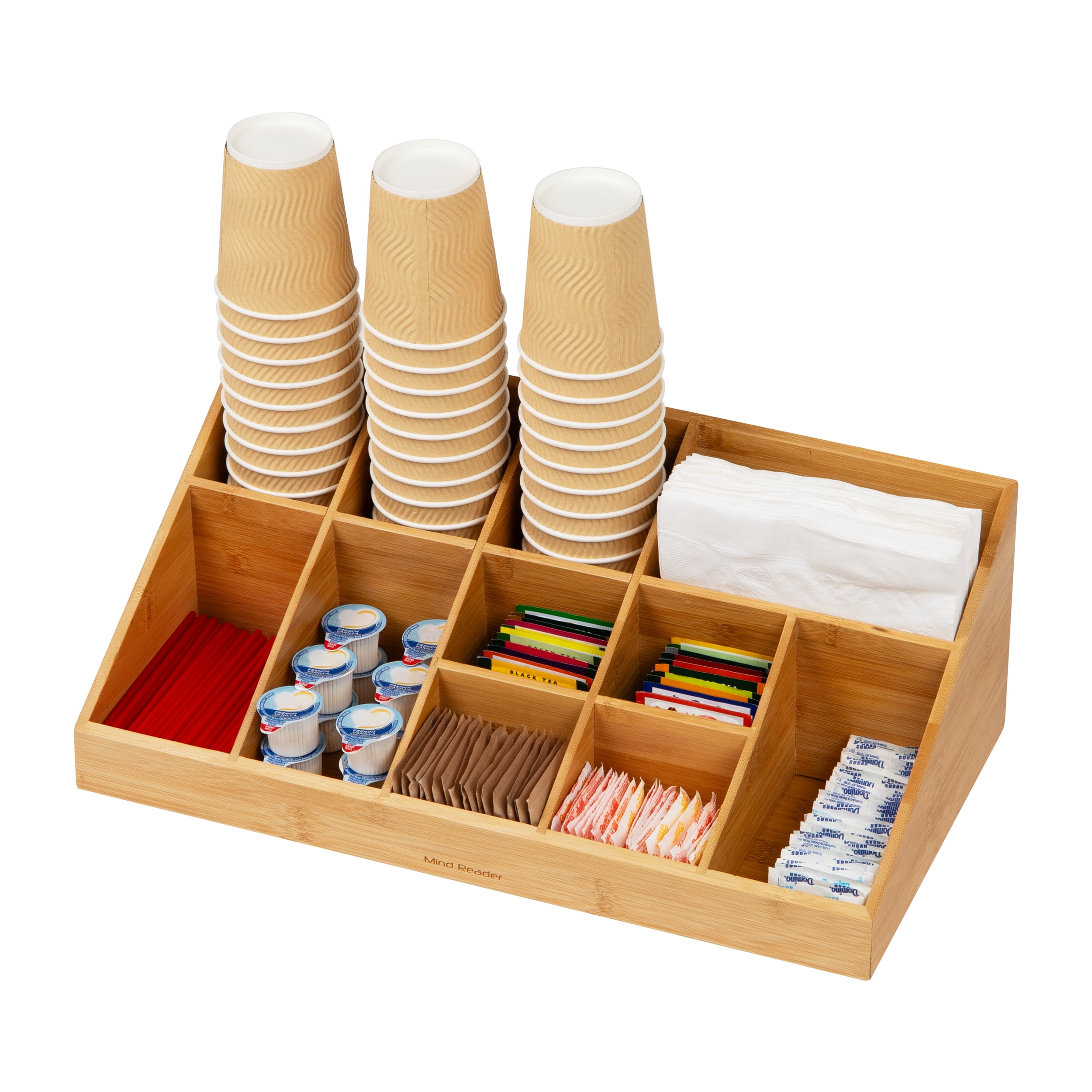 Mind Reader Cup and Condiment Station, Countertop Org, Coffee Bar, Rayon from Bamboo, Brown