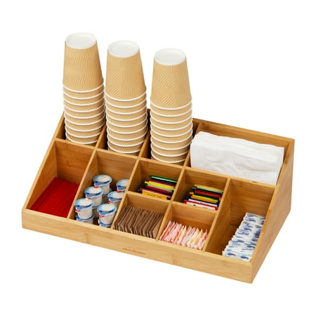 Mind Reader - 11-Compartment Coffee Condiment Organizer - Brown Bamboo